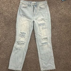 Cropped ripped high rise jeans